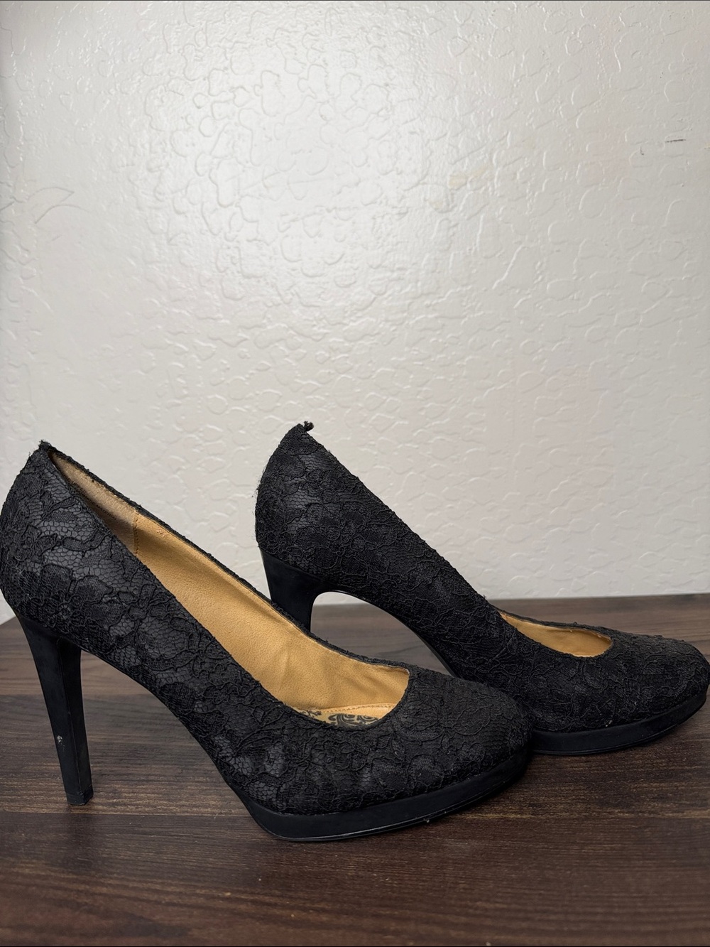 Black Lace High Heel Pumps with Platform - Women's Elegant Heels